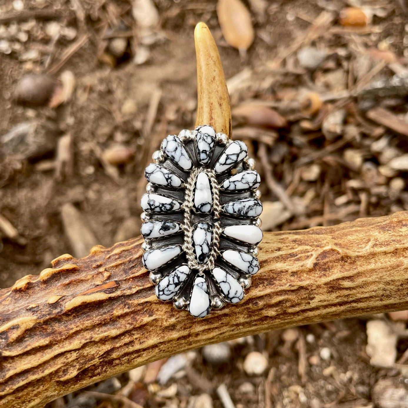 White Buffalo Cluster Ring